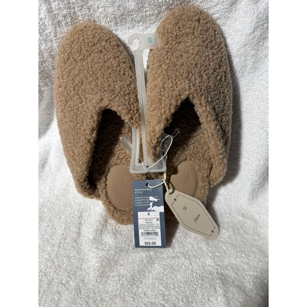 Universal Thread Tan Kylar Faux Sherpa Mules Womens 8 Slip On Slippers Shoes New
